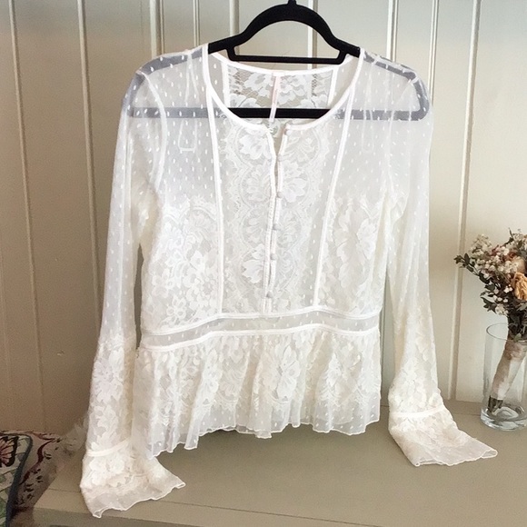 FREE PEOPLE BEAUTIFUL SHEER LACE TOP - Picture 3 of 16